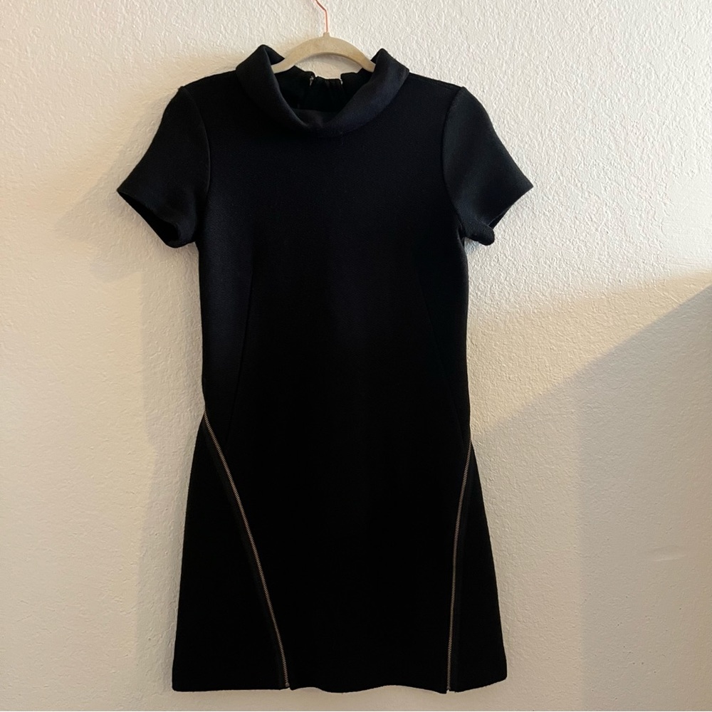 Theory Women’s Black Mock Neck Double Zipper Dress